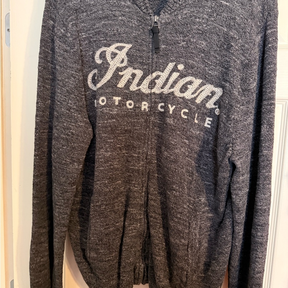 Men's Authentic Indian Motorcycle Lucky Brand Charcoal Zip-Front Sweater